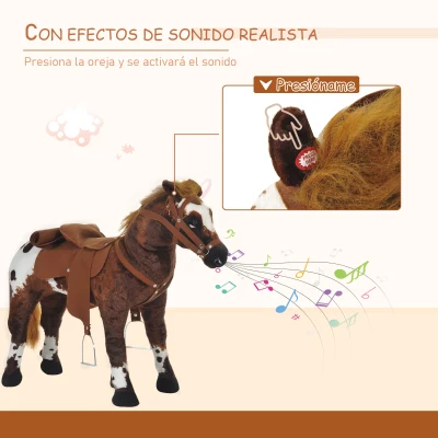 HOMCOM Caballo de Juguete Niños Mayores de 3 años con Silla y Sonidos Pilas Incluidas (Marron)(m-6)
