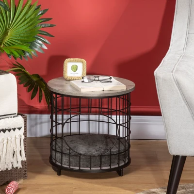 PawHut Mesa de Apoio com 1 Orifício para Gatos Pequenos com Almofada Lavável 40x40x40cm Preto e Cinza