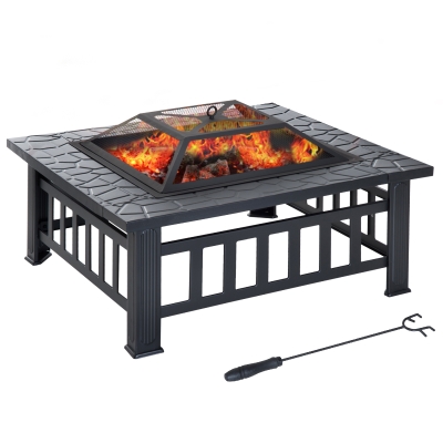 Brasero grille à charbon couvercle tisonnier métal noir