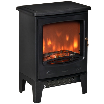 HOMCOM Camino Elettrico da Terra con Effetto Fiamma Temperatura Regolabile Copertura 15-20m² - Nero