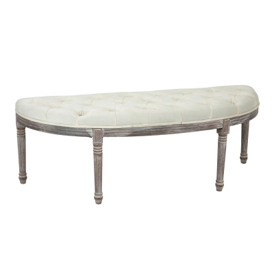 HOMCOM Gestoffeerde Bank Zitbank Vintage Retro Bedbank met Knopen Fluweelzachte Aanraking Rubberhout Beige 142 x 49 x 49 cm