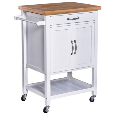 HOMCOM Küchenschrank Küchentrolley Rollwagen Servierwagen mit Schublade Holz weiß 65 x 48 x 90cm