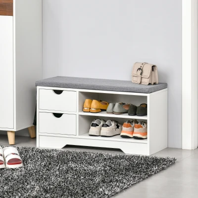HOMCOM Panca scarpiera 80.5cm x 30.5cm x 43.5cm Bianco