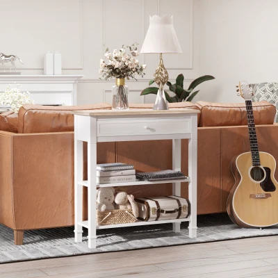 HOMCOM Tavolo consolle 75.6cm x 27.5cm x 80.5cm Cornice bianca, Pannello in legno naturale