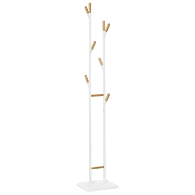HOMCOM Garderobenständer Standgarderobe mit 8 Haken Kleiderständer weiße Metallrahmen und Bambus-zweige Wohnzimmer Eingangsbereich Schlafzimmer Mantel Handtaschen 34 x 30 x 183 cm