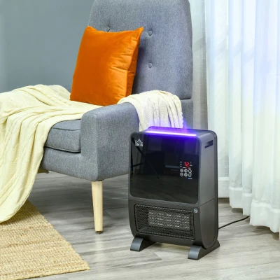 HOMCOM 2 in 1 luchtverhitter met afstandsbediening luchtbevochtiger keramisch LED licht bevochtigingsfunctie 8-uurs timer kachel verwarming 2000W ABS zwart 33 x 21 x 49.5 cm