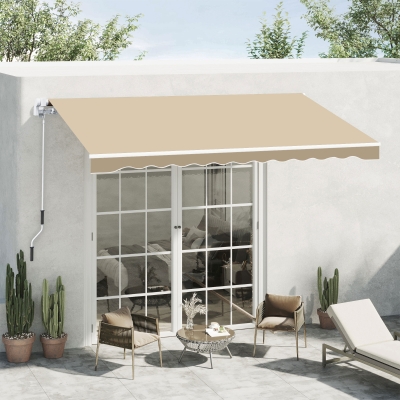 Outsunny Perdea de Soare Rulanta Parasolar de Perete Manual Impermeabil, Bej, 2.5x2m