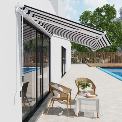 Copertină de Soare Retractabilă Manual, 2,5x2 m, Albastru și Alb
