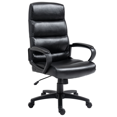 Vinsetto Bürostuhl Drehstuhl mit Rückenlehne Chefsessel Bürosessel Höhenverstellbar Computerstuhl Arbeitsstuhl Schreibtischstuhl mit Wippfunktion PU-kunststoff Schwarz 66 x 66 x 107-114 cm