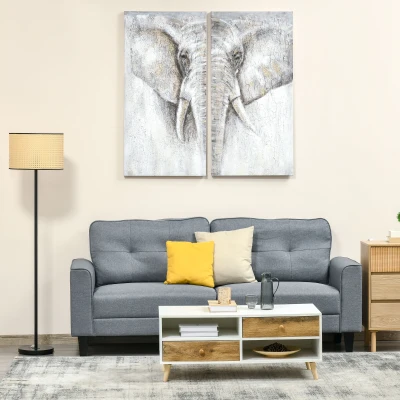 HOMCOM malowidła ścienne, zestaw 2 sztuk, płótno ścienne „słoń” 120 x 120 x 2,8 cm
