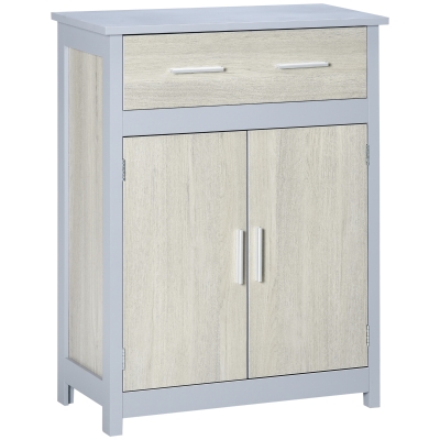kleankin Meuble de rangement pour salle de bain avec 1 tiroir et 1 placard double porte - gris et aspect bois