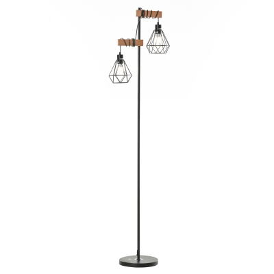 Lampadaire industriel double suspension métal filaire hauteur réglable noir