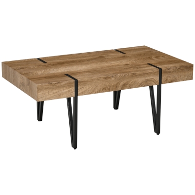 HOMCOM Table basse style industriel métal noir aspect ancien bastaing bois