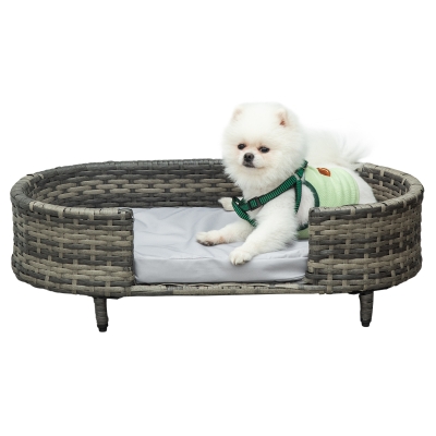 PawHut Hundebett inkl. Kissen für kleine Hunde Rattan Braun + Grau