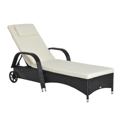 Bain de soleil inclinable avec matelas et tétière résine tressée