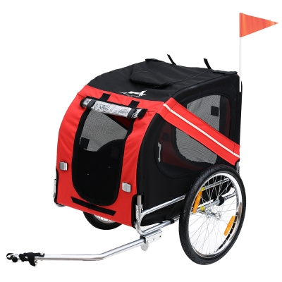 PawHut Remorque Vélo pour Chien Rouge et Noire 140 x 90 x 106 cm