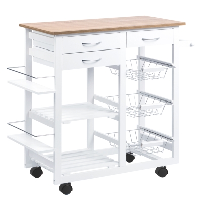 Desserte chariot cuisine multi-rangements MDF imitation chêne clair pin blanc