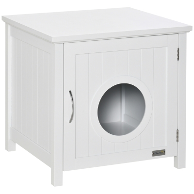 PawHut Maison de Toilette pour Chat Meuble Cache Litière Chat Niche Cabane pour Chat Enceinte de litière pour Chat avec Porte magnétique Table d'appoint de Salon dim. 51,5 L x 48,2 l x 51 H cm Blanc