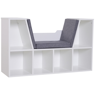 Homcom Bibliothèque banc 2 en 1 design contemporain 6 casiers 3 coussins fournis 102L x 30l x 61H cm blanc gris chiné