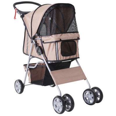 PawHut Poussette buggy pliable animaux chariot pliante chien chat porte-gobelet panier de rangement inclus roues avec frein tissu 600D Oxford acier 75 x 45 x 97 cm marron