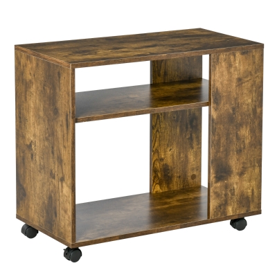 HOMCOM Bout de canapé sur roulettes table d'appoint roulante 2 étagères panneaux particules aspect vieux bois veinage