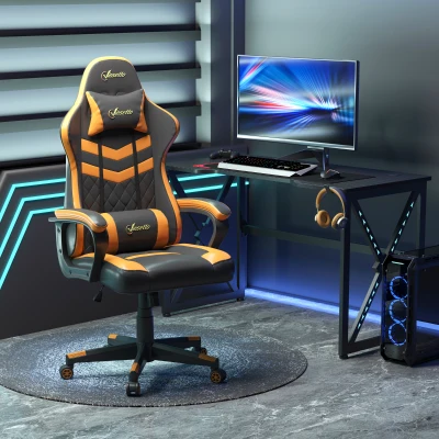 Vinsetto High Back Rocking Gaming Office Chair with Headrest and Lumbar Support, Rolling Casters Orange