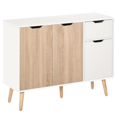 Buffet style scandinave 2 placards tiroir blanc chêne clair
