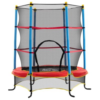 HOMCOM Trampoline Enfant Ø 1,65 × 1,62H m Filet de sécurité Porte zipée Couvre-Ressorts 6 poteaux rembourrés Inclus Noir Rouge Bleu