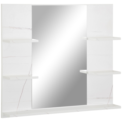 kleankin Miroir mural de salle de bain avec étagères de rangement - 4 étagères latérales + 1 étagère inférieure - MDF