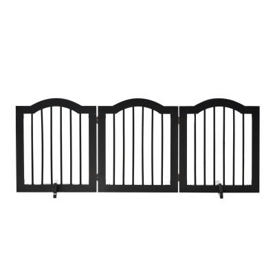 PawHut Barrière de sécurité barrière modulable pliable pour animaux de compagnie avec pied de support MDF bois massif 154,5 x 61 cm noir