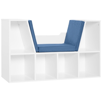 Bibliothèque banc 2 en 1 - 6 casiers blanc coussins inclus