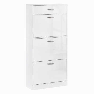 HOMCOM Meuble à Chaussures - 3 Portes abattantes et tiroir Coulissant - dim. 62L x 24l x 135H cm - poignées alu. Panneaux Particules Blanc