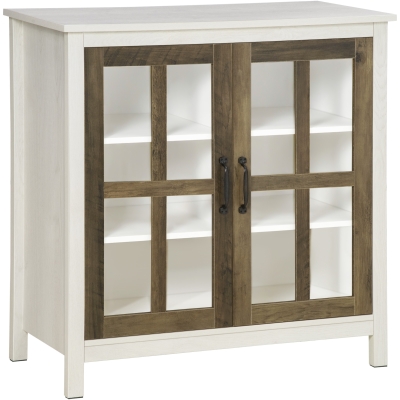 HOMCOM Meuble de rangement buffet vitrine bas pour la cuisine avec 2 portes vitrées et étagères en MDF - dim. 80I x 40P x 81,5H cm