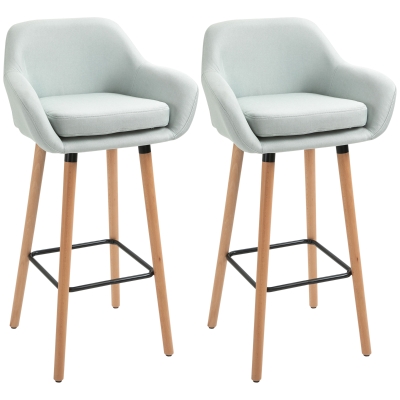 HOMCOM Tabourets de Bar Design scandinave - Lot de 2 tabourets de Bar Grand Confort avec Repose-Pieds et accoudoirs - Bois d'hévéa Lin gris