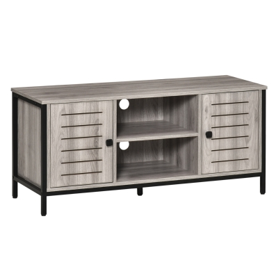 Meuble TV banc TV style contemporain acier noir aspect bois gris
