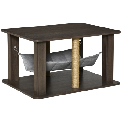 PawHut Niche pour chat maison chat table d'appoint centre d'activités avec hamac et griffoirs - 79 x 59 x 45,5 cm gris