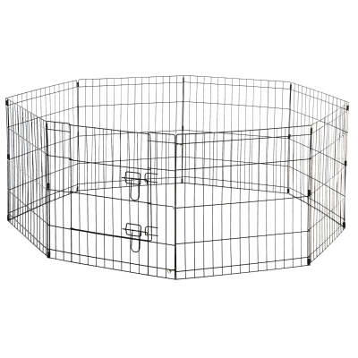 PawHut Parc enclos modulable pour chiens lapins rongeurs clôture pour petits animaux intérieur et extérieur pliant 1 porte 8 panneaux en fil de métal porte verrouillable 61 x 61 cm noir