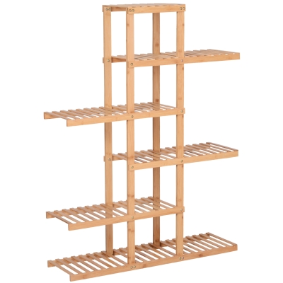 Homcom Etagère salle de bain bambou meuble de rangement de salle de bain design cosy naturel 6 espaces de rangement dim. 98L x 28l x 132H cm