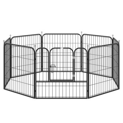 PawHut Parque para Mascotas Perros 8 Vallas 79x79 cm Corral Plegable con Puerta y Doble Pestillo Paneles Metálicos Cerca de Entrenamiento Negro