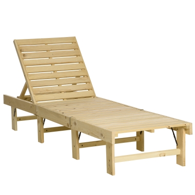 Outsunny 4-Stufen Gartenliege Sonnenliege Liegestuhl Gartenmöbel Garten klappbar verstellbar Kiefernholz Natur 195 x 59 x 30 cm
