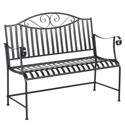 Outsunny Gartenbank Sitzbank Parkbank 2-Sitzer Metallbank Stahlrahmen mit Armlehne für Garten Balkon und Terrasse bis 220 kg belastbar Grau 15,5 x 54 x 96 cm