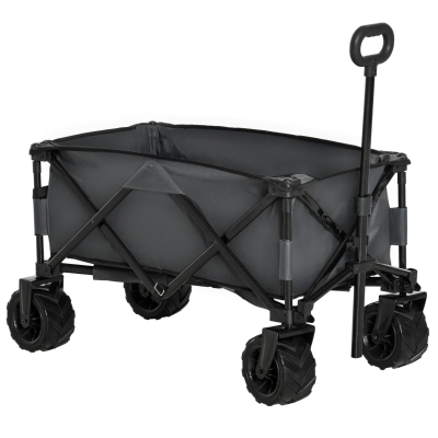 Outsunny Bollerwagen Faltbarer Handwagen 360° Gartenwagen Transportwagen mit Teleskop Griff Verstellbarer Griffhöhe Strandwagen bis 20 kg Tragkraft Metall Oxford Dunkelgrau 108 x 53 x 59-89 cm