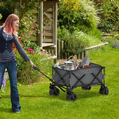 Outsunny Bollerwagen Faltbarer Handwagen 360° Gartenwagen Transportwagen mit  Teleskop Griff Verstellbarer Griffhöhe Strandwagen bis 70 kg Tragkraft Metall Oxford Dunkelgrau 108 x 55 x 59-89 cm