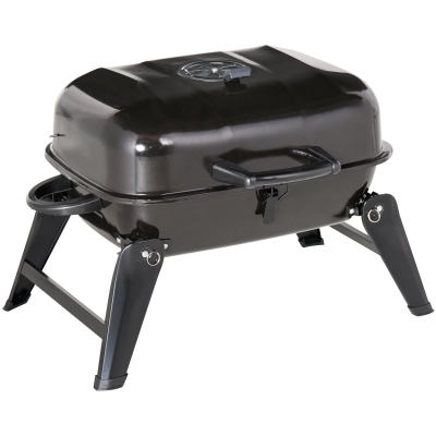 Outsunny Klappgrill Kohlegrill Standgrill tragbar Tischgrill Garten BBQ Metall Schwarz 59 x 43 x 39 cm