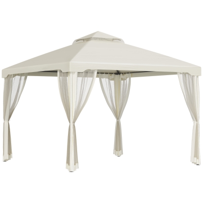 Outsunny Gartenpavillon Pavillon Gartenzelt Partyzelt mit 4 x Seitenwand wetterfest Metall + Polyester Cremeweiß 3 x 3 x 2,6 m