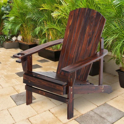Outsunny Adirondack tuinstoel ligbank voor buiten tuinmeubel balkonstoel massief hout verkoold
