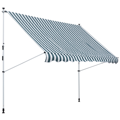 Outsunny Klemmarmmarkise mit Faltarm Höhenverstellbar Wetterbeständig 300 cm × 150 cm x 280 cm blau + weiß