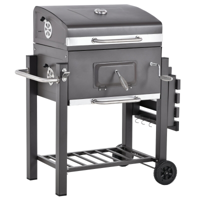 Outsunny Grillwagen Holzkohlegrill Grill BBQ Standgrill Holzkohle Kohlegrill Gartengrill, Edelstahl+Eisen Schwarz 115 x 56 x 108 cm