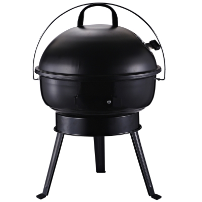Outsunny Kugelgrill Holzkohlegril Windschutz Dreibeinfuß Camping Picknick tragbar Metall Schwarz Ø36,5 x 54 cm