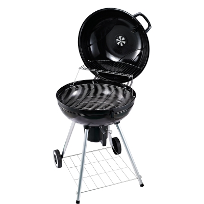 Outsunny Grillwagen Kohlegrill Standgrill BBQ rund mit Aschefänger Metall Schwarz Ø57 x 94 cm